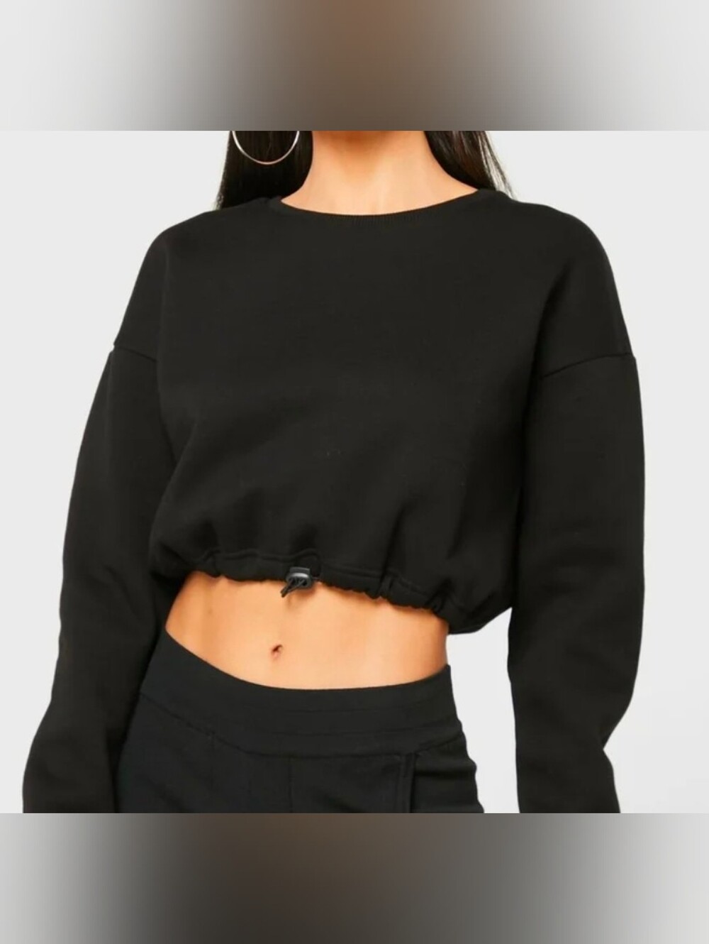 Chelsea Peers Drawstring Black Cropped Sweatshirt - Women Tops Size Small